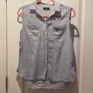 Striped Blue and White Sleeveless Button Down top